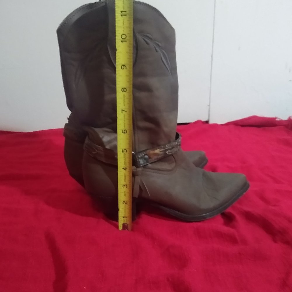 Heeled western mid-calf boots taupe brown gray - Picture 2 of 5